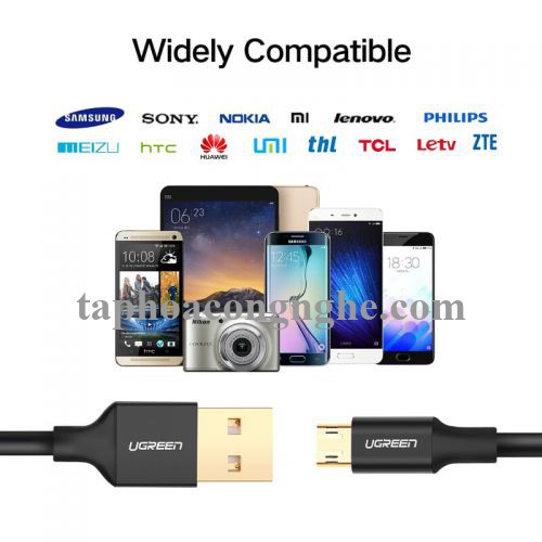 Ugreen 30854 0.5M màu Hồng Cáp sạc truyền dữ liệu USB 2.0 sang MICRO USB dây bọc nhựa PVC US223 30030854